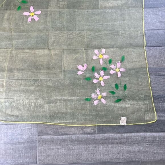 60s JAPAN Sheer texturized  Yellow with Floral Small Scarf. Rare. Vintage - Picture 2 of 7